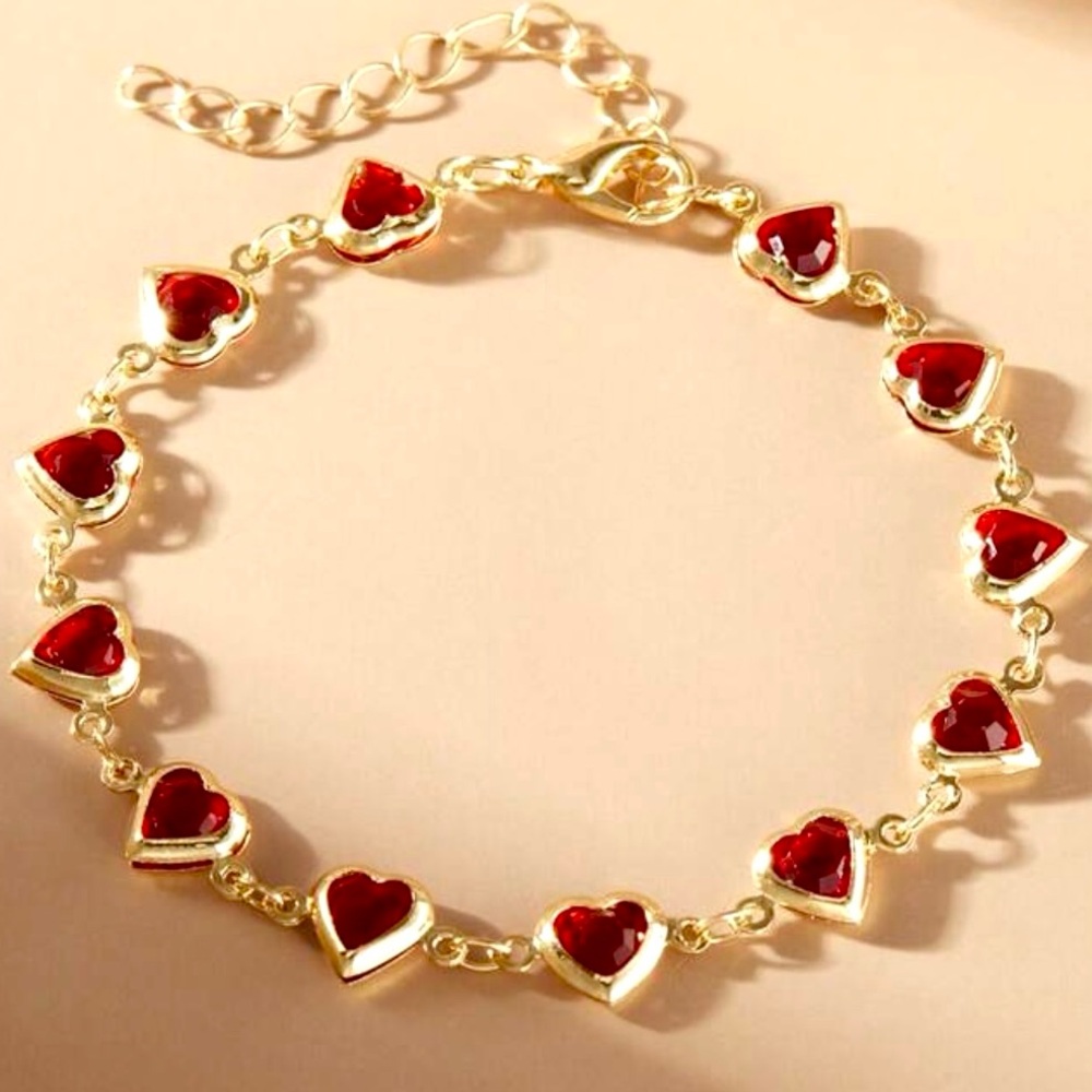 Red Heart Crystal Tennis Bracelet